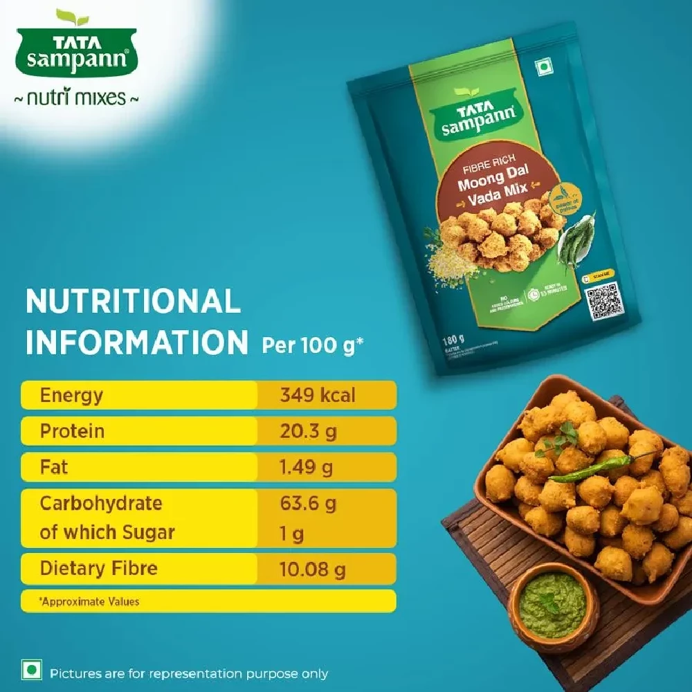 Tata Sampann Fibre Rich Moong Dal Vada Mix - Instant Ready To Cook, 180g-10.webp